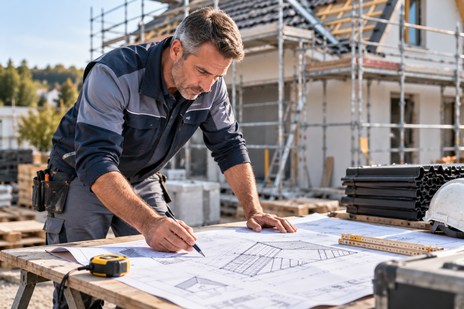 Fachkraft von NewTech bei der Arbeitsvorbereitung auf der Baustelle